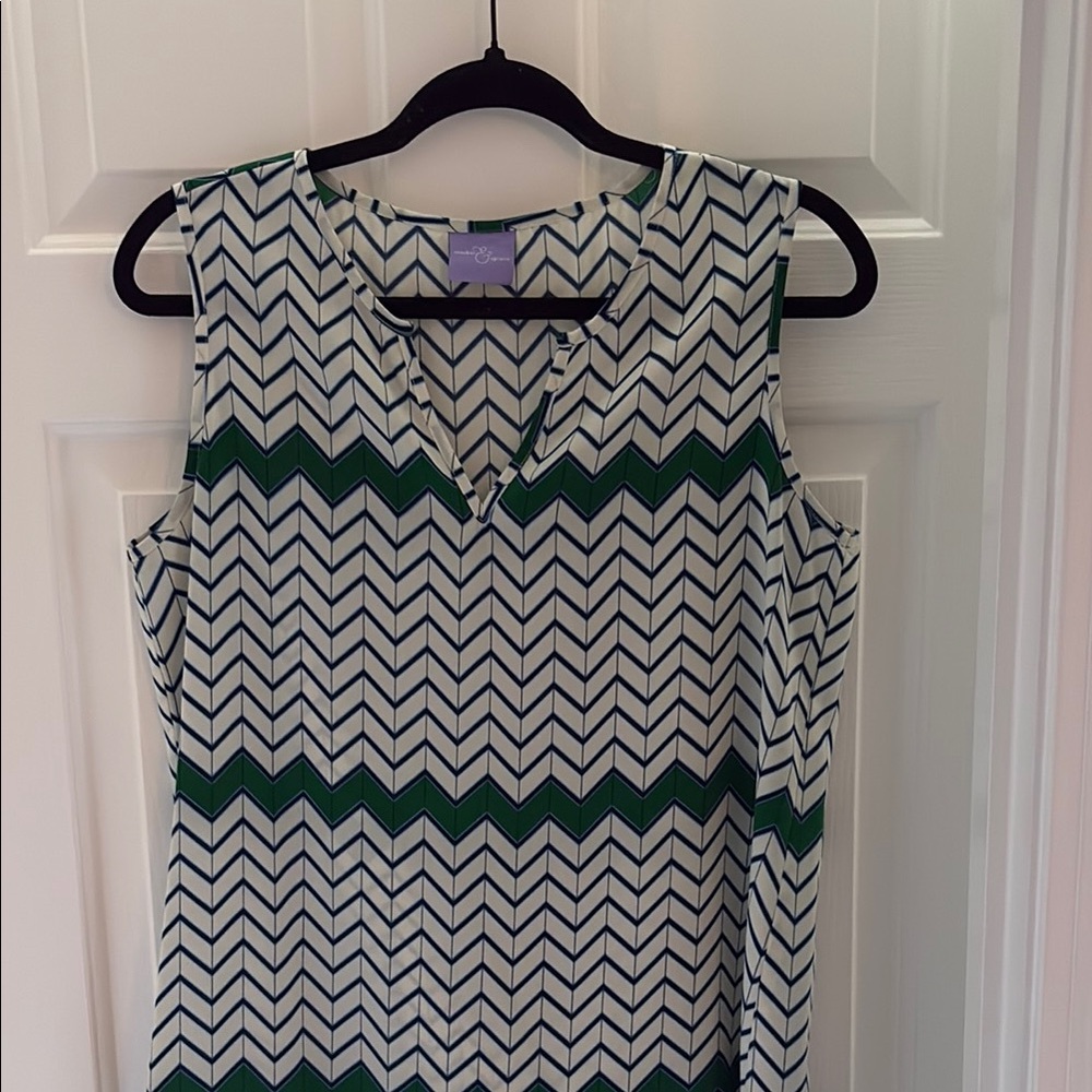 Market & Spruce Green and White Chevron Blouse